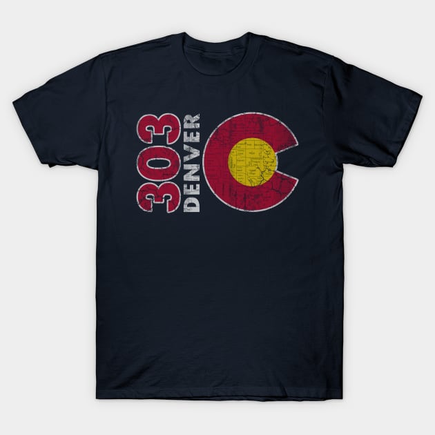 Retro 303 Denver Flag Map Colorado Home T-Shirt by E